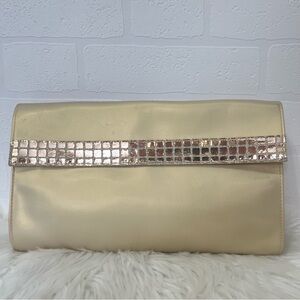 Vintage Christian Dior Elegant Cream Clutch Toiletry Cosmetic Bag Gold Accents